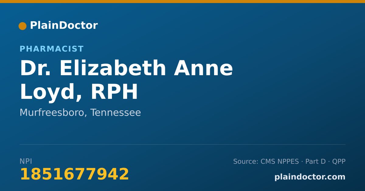 Shareable card for Elizabeth Anne Loyd, RPH - Pharmacist, Murfreesboro, TN