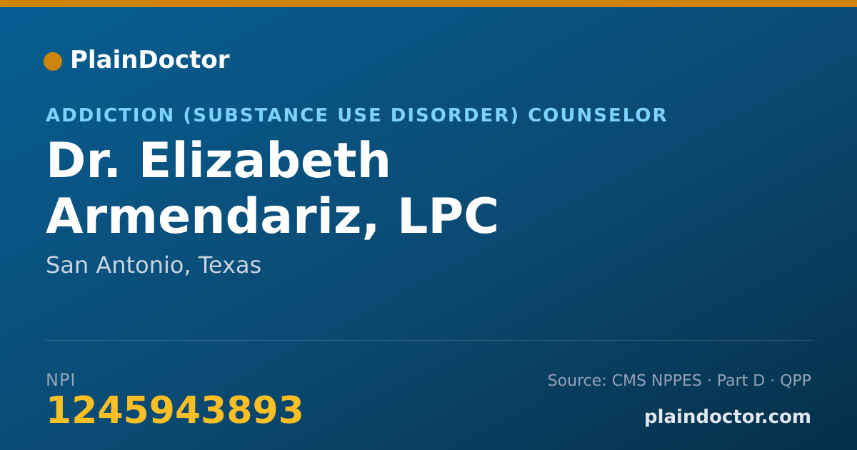 Shareable card for Elizabeth Armendariz, LPC - Addiction (Substance Use Disorder) Counselor, San Antonio, TX