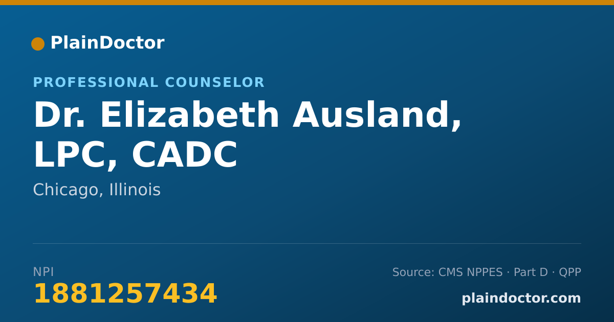 Shareable card for Elizabeth Ausland, LPC, CADC - Professional Counselor, Chicago, IL