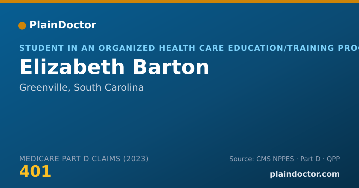Shareable card for Elizabeth Barton - Student in an Organized Health Care Education/Training Program, Greenville, SC