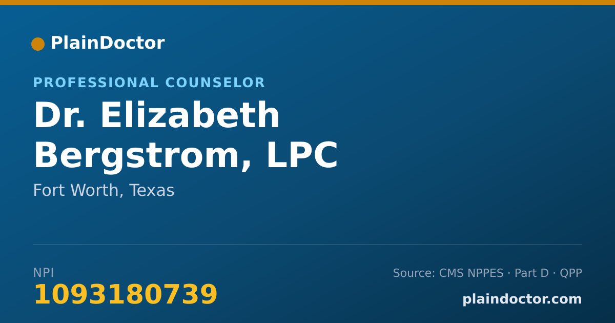 Shareable card for Elizabeth Bergstrom, LPC - Professional Counselor, Fort Worth, TX