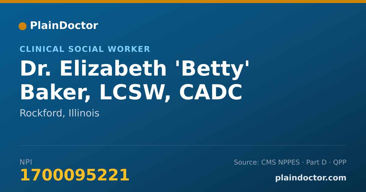 Shareable card for Elizabeth 'Betty' Baker, LCSW, CADC - Clinical Social Worker, Rockford, IL