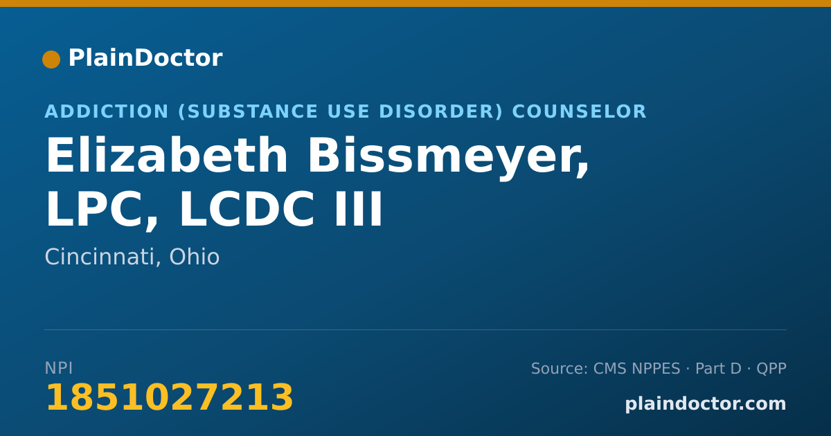 Shareable card for Elizabeth Bissmeyer, LPC, LCDC III - Addiction (Substance Use Disorder) Counselor, Cincinnati, OH