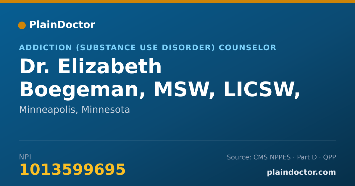 Shareable card for Elizabeth Boegeman, MSW, LICSW, LADC - Addiction (Substance Use Disorder) Counselor, Minneapolis, MN