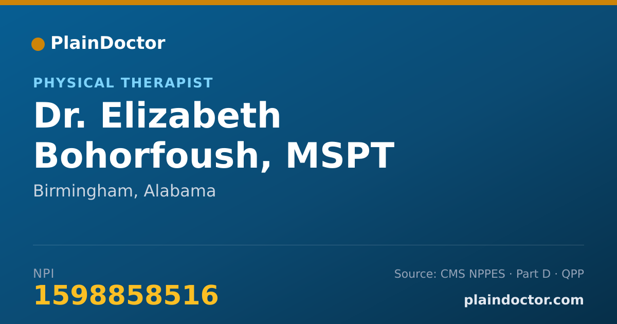 Shareable card for Elizabeth Bohorfoush, MSPT - Physical Therapist, Birmingham, AL