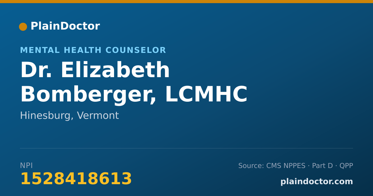 Shareable card for Elizabeth Bomberger, LCMHC - Mental Health Counselor, Hinesburg, VT