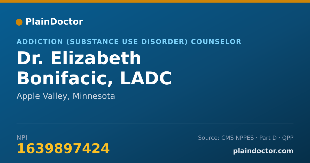 Shareable card for Elizabeth Bonifacic, LADC - Addiction (Substance Use Disorder) Counselor, Apple Valley, MN