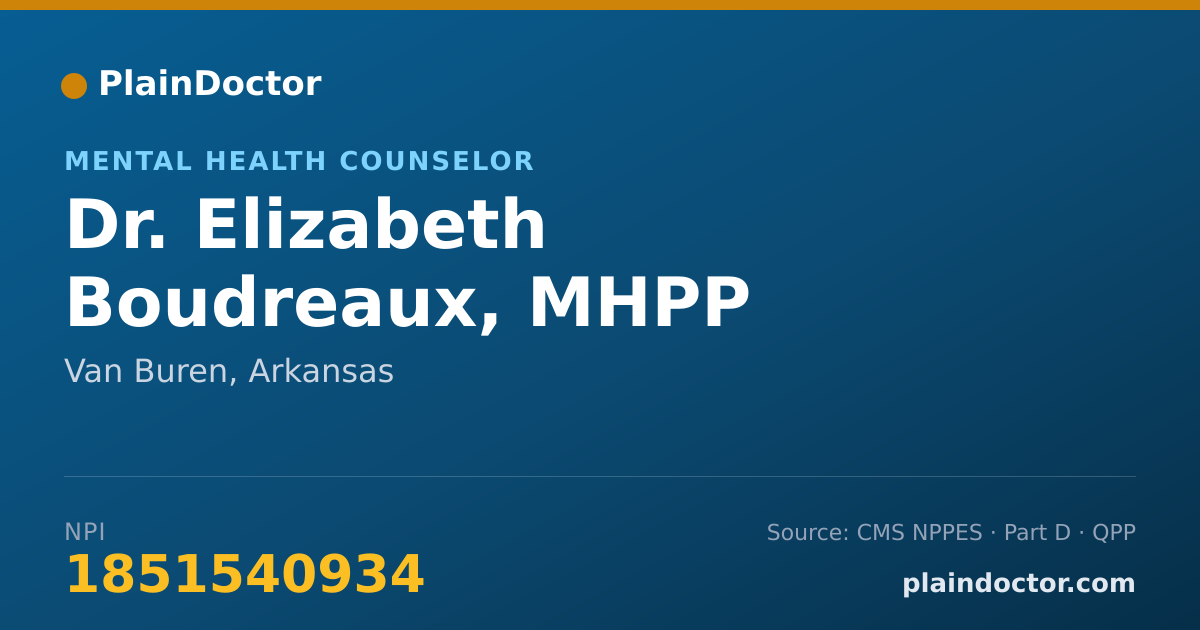 Shareable card for Elizabeth Boudreaux, MHPP - Mental Health Counselor, Van Buren, AR