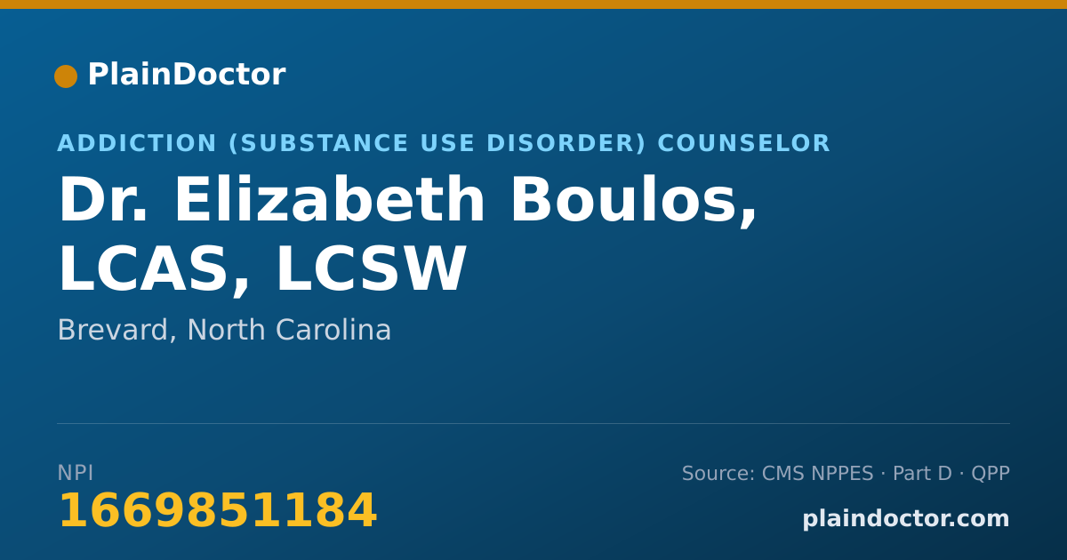 Shareable card for Elizabeth Boulos, LCAS, LCSW - Addiction (Substance Use Disorder) Counselor, Brevard, NC