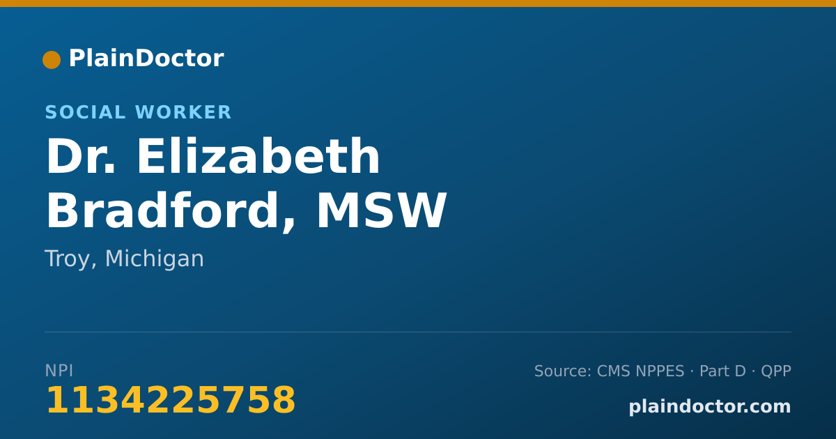 Shareable card for Elizabeth Bradford, MSW - Social Worker, Troy, MI