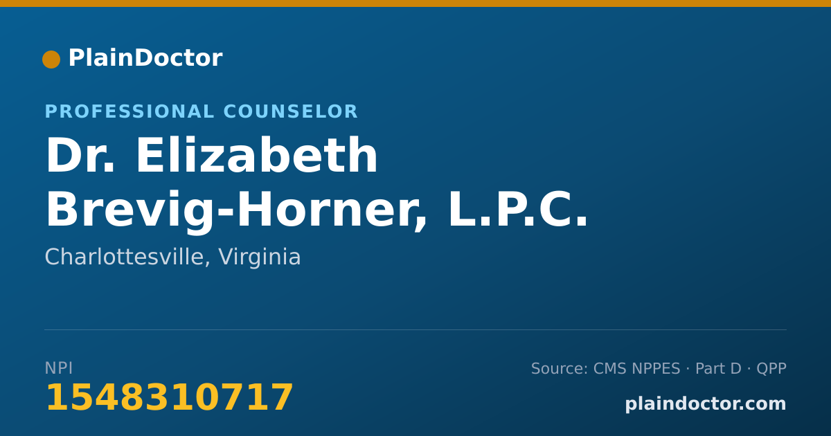 Shareable card for Elizabeth Brevig-Horner, L.P.C. - Professional Counselor, Charlottesville, VA