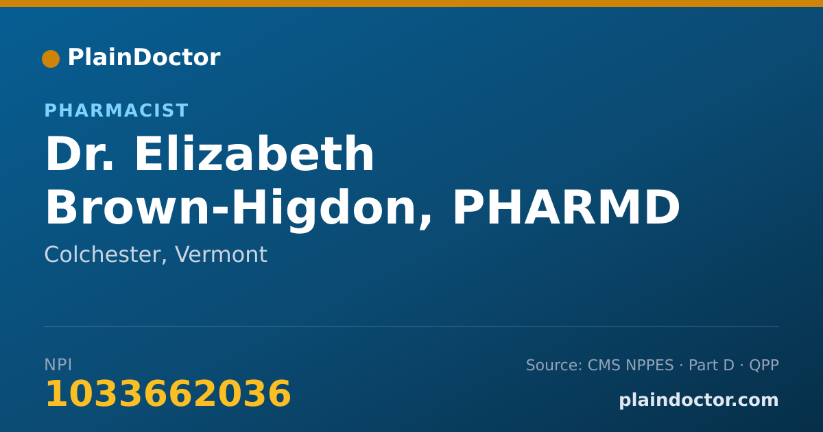 Shareable card for Elizabeth Brown-Higdon, PHARMD - Pharmacist, Colchester, VT