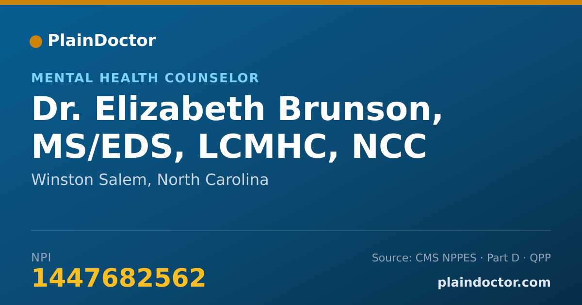 Shareable card for Elizabeth Brunson, MS/EDS, LCMHC, NCC - Mental Health Counselor, Winston Salem, NC