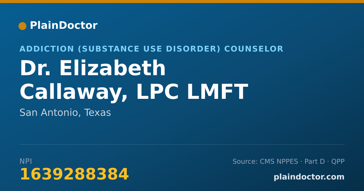 Shareable card for Elizabeth Callaway, LPC LMFT LCDC SPMA - Addiction (Substance Use Disorder) Counselor, San Antonio, TX