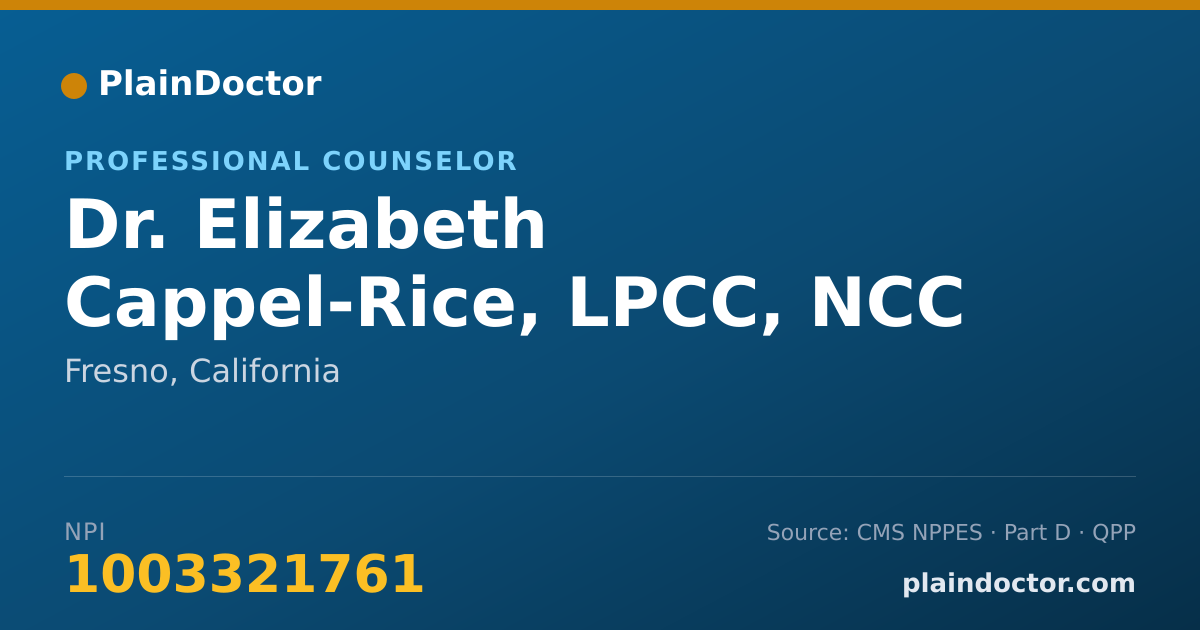 Shareable card for Elizabeth Cappel-Rice, LPCC, NCC - Professional Counselor, Fresno, CA