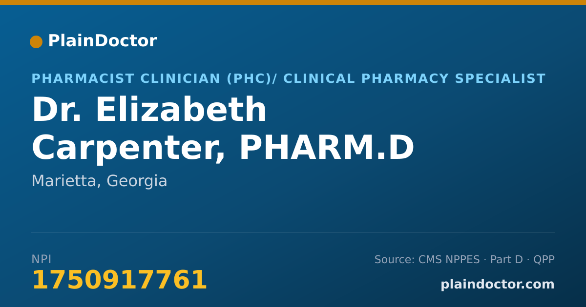 Shareable card for Elizabeth Carpenter, PHARM.D - Pharmacist Clinician (PhC)/ Clinical Pharmacy Specialist, Marietta, GA
