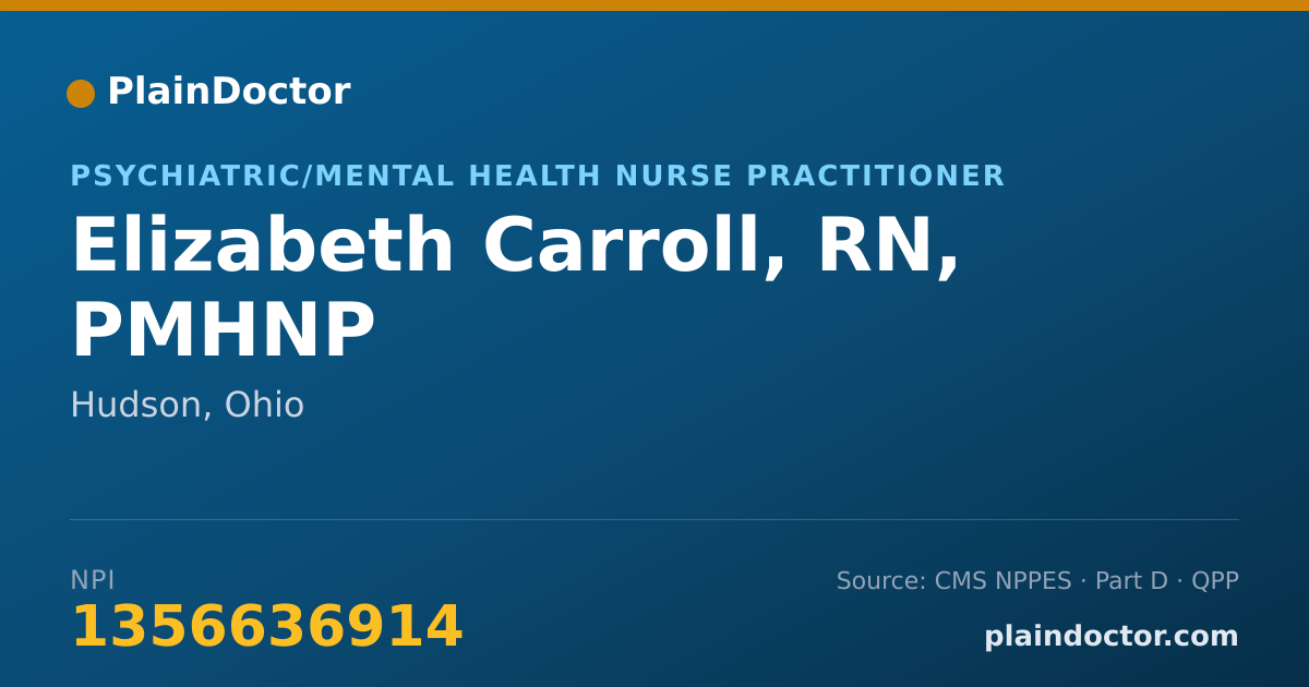 Shareable card for Elizabeth Carroll, RN, PMHNP - Psychiatric/Mental Health Nurse Practitioner, Hudson, OH