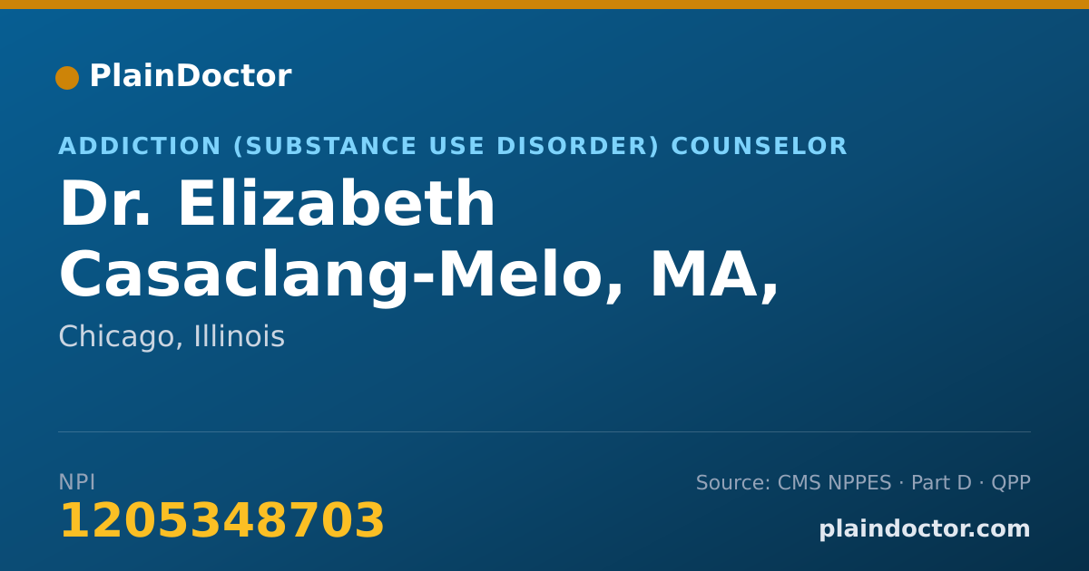Shareable card for Elizabeth Casaclang-Melo, MA, LPC, CADC - Addiction (Substance Use Disorder) Counselor, Chicago, IL