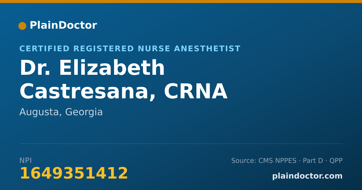 Shareable card for Elizabeth Castresana, CRNA - Certified Registered Nurse Anesthetist, Augusta, GA