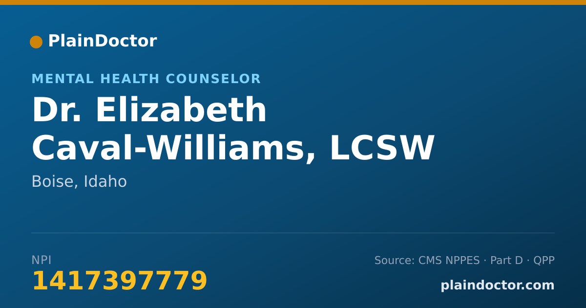 Shareable card for Elizabeth Caval-Williams, LCSW - Mental Health Counselor, Boise, ID