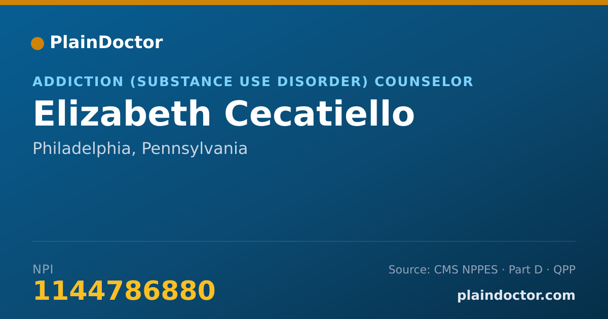 Shareable card for Elizabeth Cecatiello - Addiction (Substance Use Disorder) Counselor, Philadelphia, PA