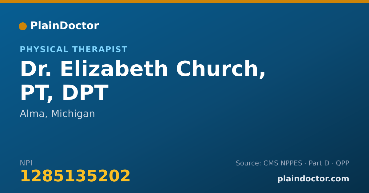 Shareable card for Elizabeth Church, PT,  DPT - Physical Therapist, Alma, MI