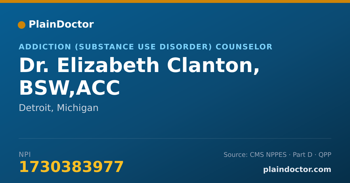 Shareable card for Elizabeth Clanton, BSW,ACC - Addiction (Substance Use Disorder) Counselor, Detroit, MI