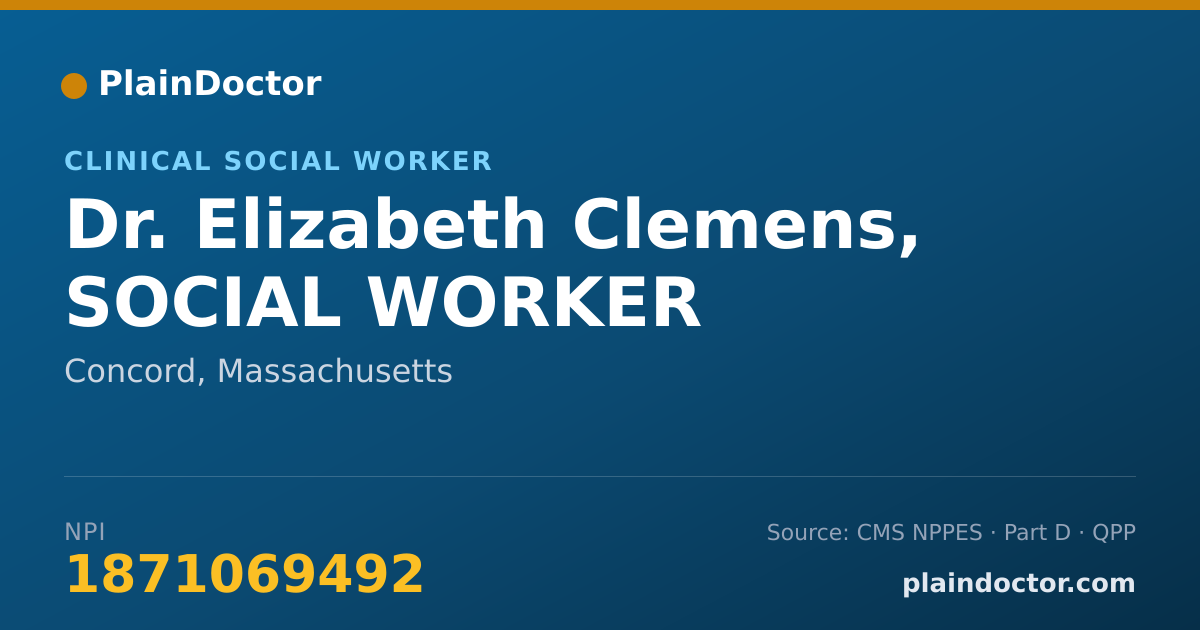 Shareable card for Elizabeth Clemens, SOCIAL WORKER - Clinical Social Worker, Concord, MA