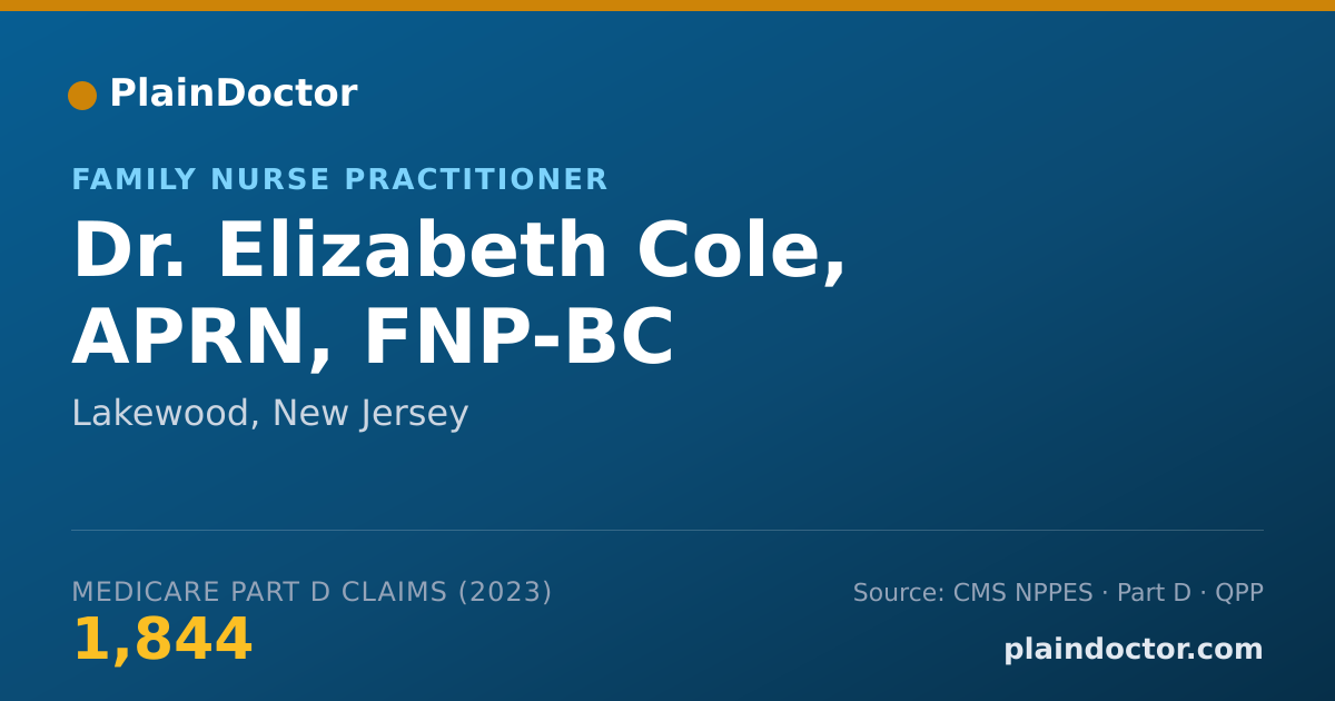 Shareable card for Elizabeth Cole, APRN, FNP-BC - Family Nurse Practitioner, Lakewood, NJ