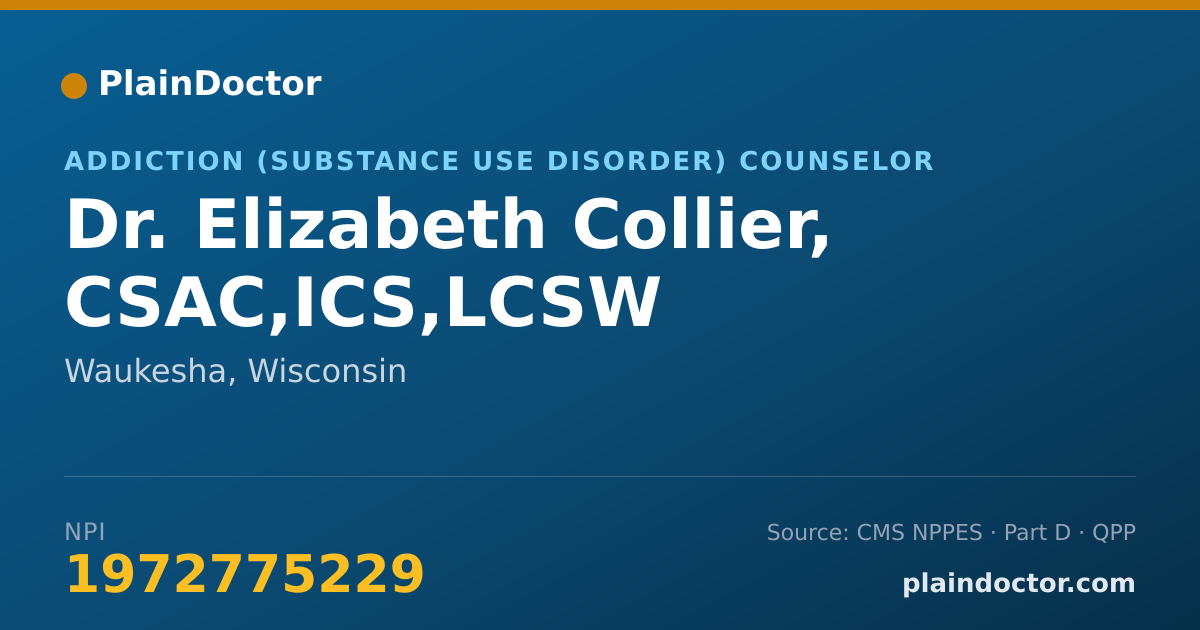 Shareable card for Elizabeth Collier, CSAC,ICS,LCSW - Addiction (Substance Use Disorder) Counselor, Waukesha, WI