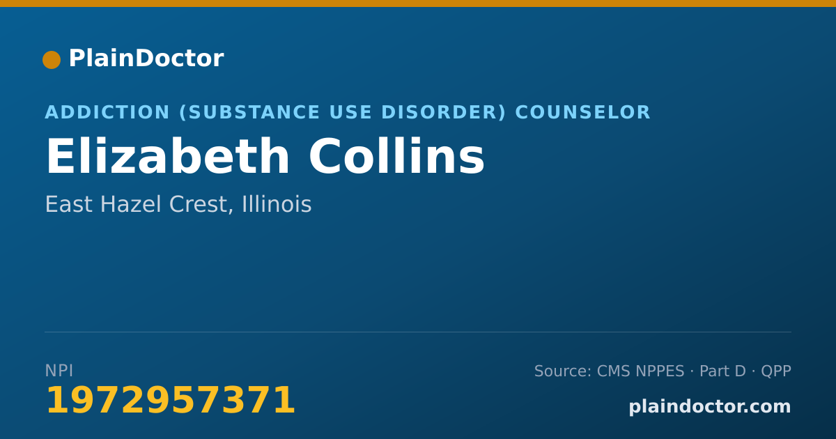 Shareable card for Elizabeth Collins - Addiction (Substance Use Disorder) Counselor, East Hazel Crest, IL