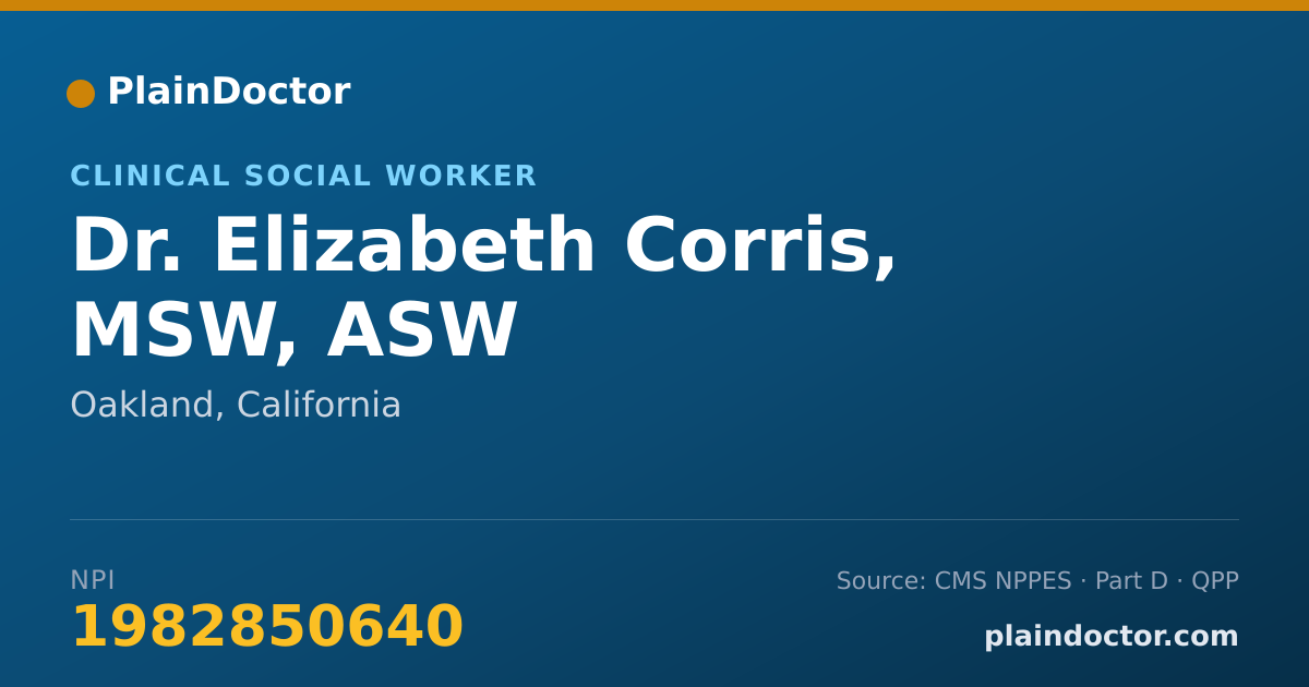 Shareable card for Elizabeth Corris, MSW, ASW - Clinical Social Worker, Oakland, CA