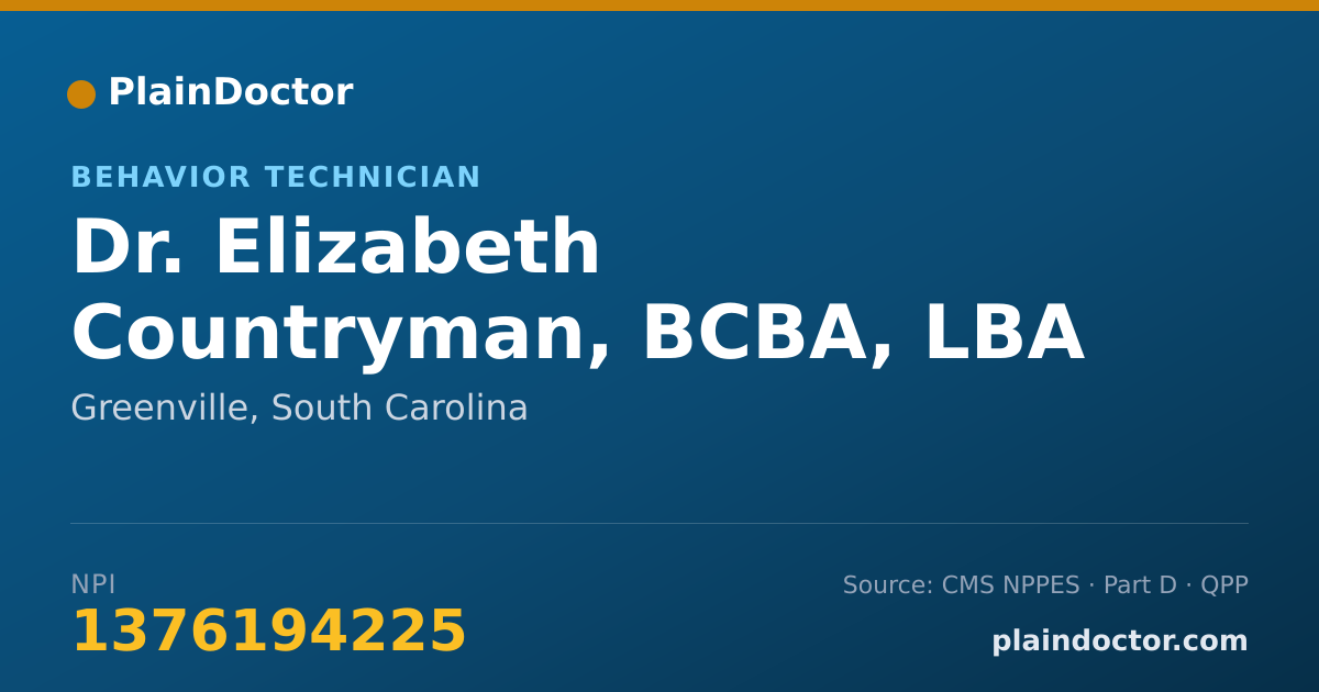 Shareable card for Elizabeth Countryman, BCBA, LBA - Behavior Technician, Greenville, SC