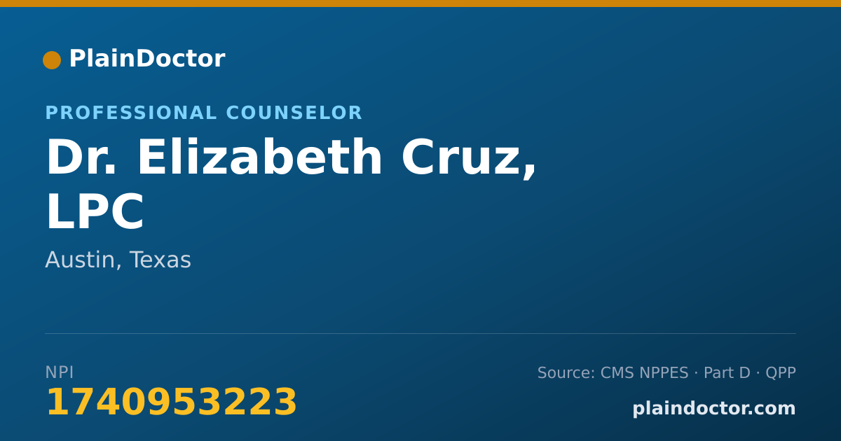 Shareable card for Elizabeth Cruz, LPC - Professional Counselor, Austin, TX