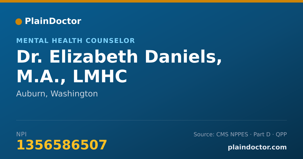 Shareable card for Elizabeth Daniels, M.A., LMHC - Mental Health Counselor, Auburn, WA