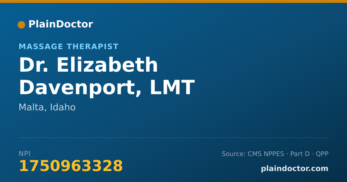 Shareable card for Elizabeth Davenport, LMT - Massage Therapist, Malta, ID