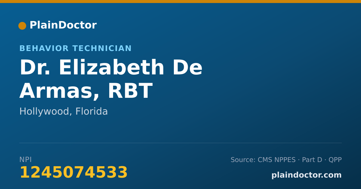 Shareable card for Elizabeth De Armas, RBT - Behavior Technician, Hollywood, FL