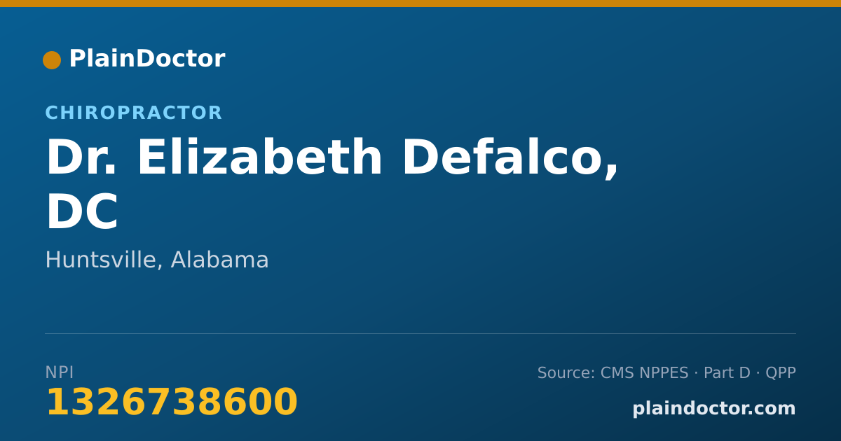 Shareable card for Elizabeth Defalco, DC - Chiropractor, Huntsville, AL