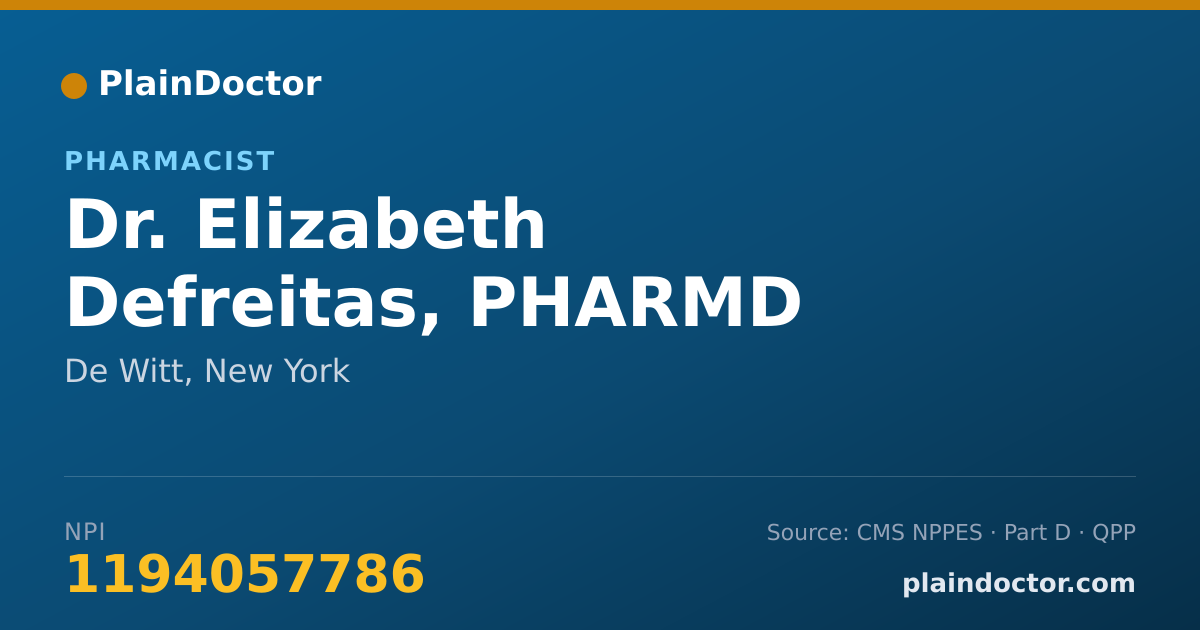 Shareable card for Elizabeth Defreitas, PHARMD - Pharmacist, De Witt, NY