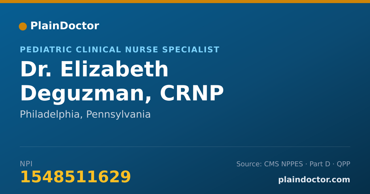 Shareable card for Elizabeth Deguzman, CRNP - Pediatric Clinical Nurse Specialist, Philadelphia, PA