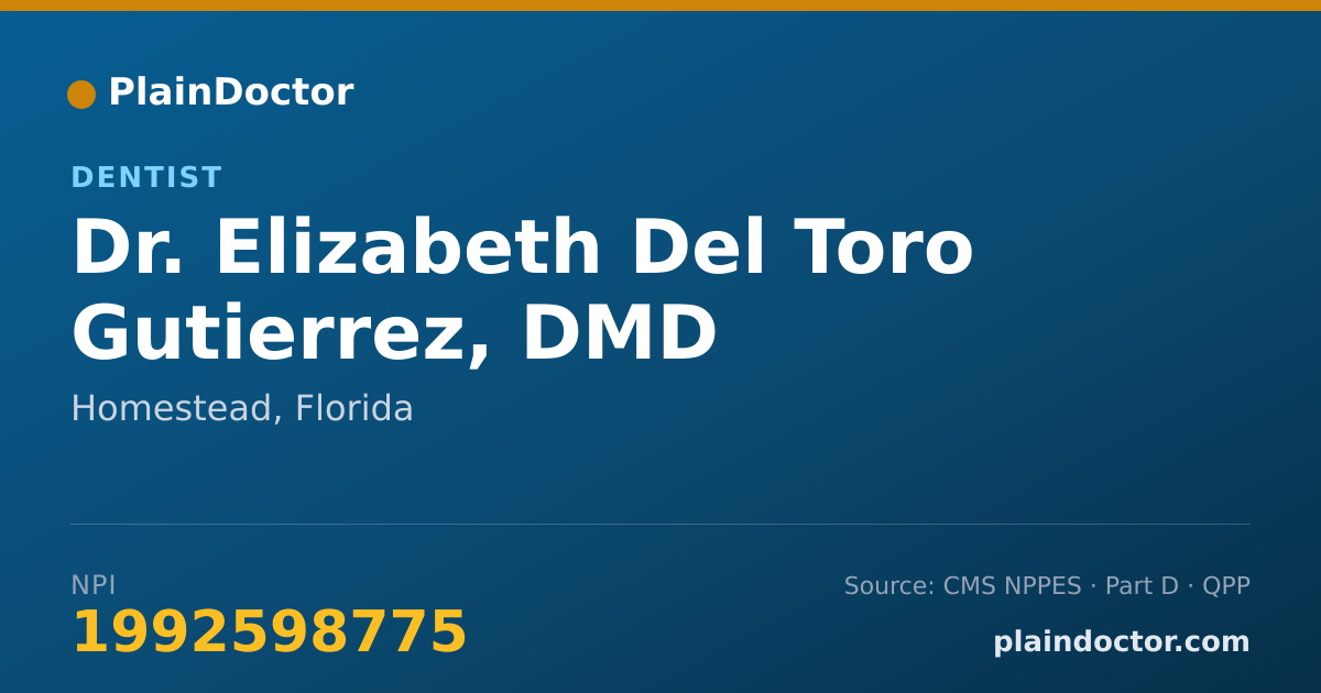 Shareable card for Elizabeth Del Toro Gutierrez, DMD - Dentist, Homestead, FL