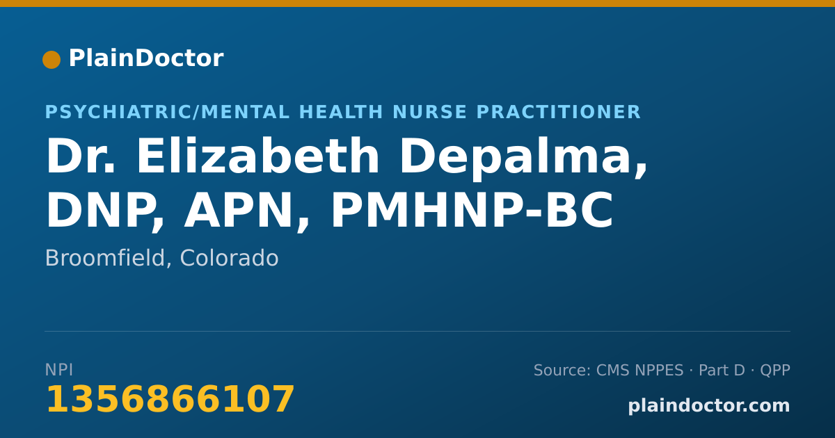 Shareable card for Elizabeth Depalma, DNP, APN, PMHNP-BC - Psychiatric/Mental Health Nurse Practitioner, Broomfield, CO