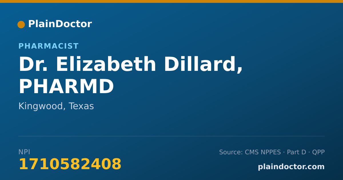 Shareable card for Elizabeth Dillard, PHARMD - Pharmacist, Kingwood, TX