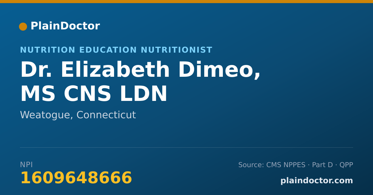 Shareable card for Elizabeth Dimeo, MS CNS LDN - Nutrition Education Nutritionist, Weatogue, CT