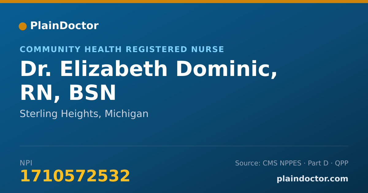 Shareable card for Elizabeth Dominic, RN, BSN - Community Health Registered Nurse, Sterling Heights, MI