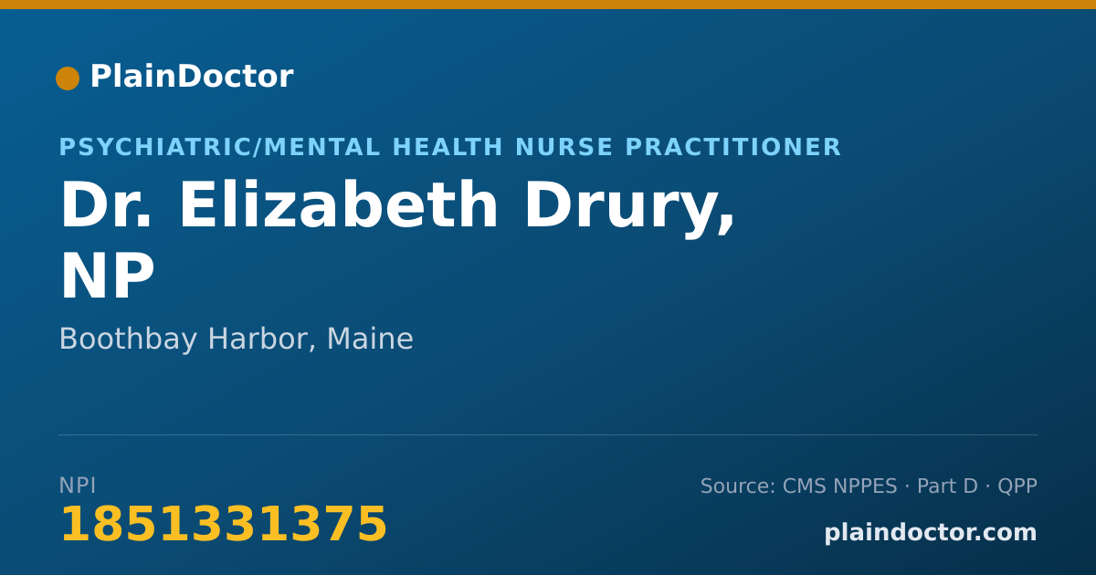 Shareable card for Elizabeth Drury, NP - Psychiatric/Mental Health Nurse Practitioner, Boothbay Harbor, ME