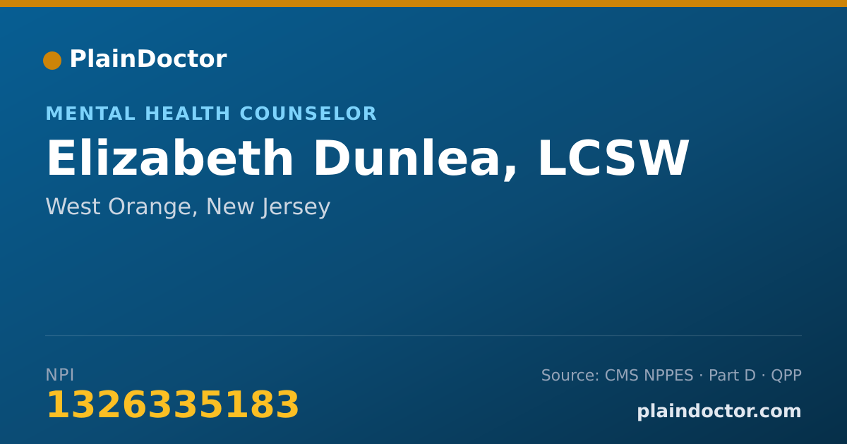 Shareable card for Elizabeth Dunlea, LCSW - Mental Health Counselor, West Orange, NJ