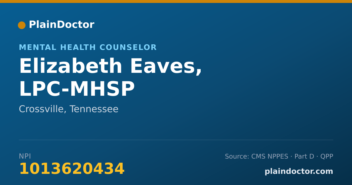 Shareable card for Elizabeth Eaves, LPC-MHSP - Mental Health Counselor, Crossville, TN