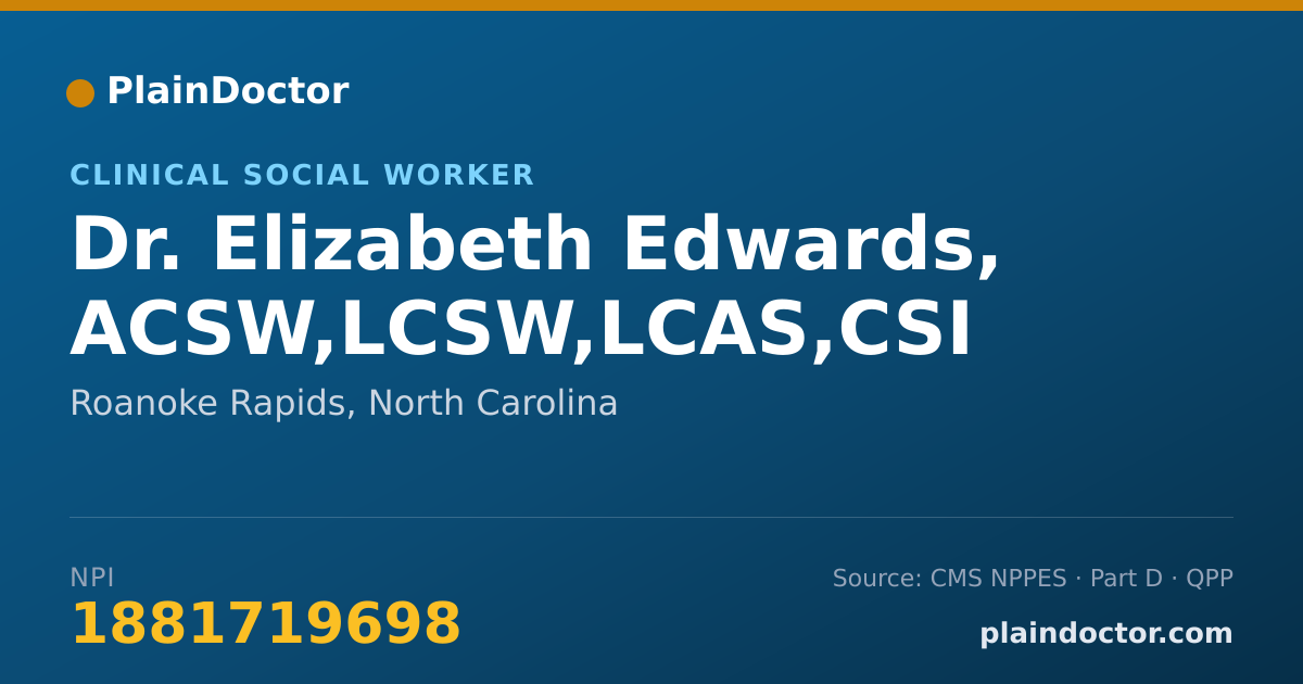 Shareable card for Elizabeth Edwards, ACSW,LCSW,LCAS,CSI - Clinical Social Worker, Roanoke Rapids, NC