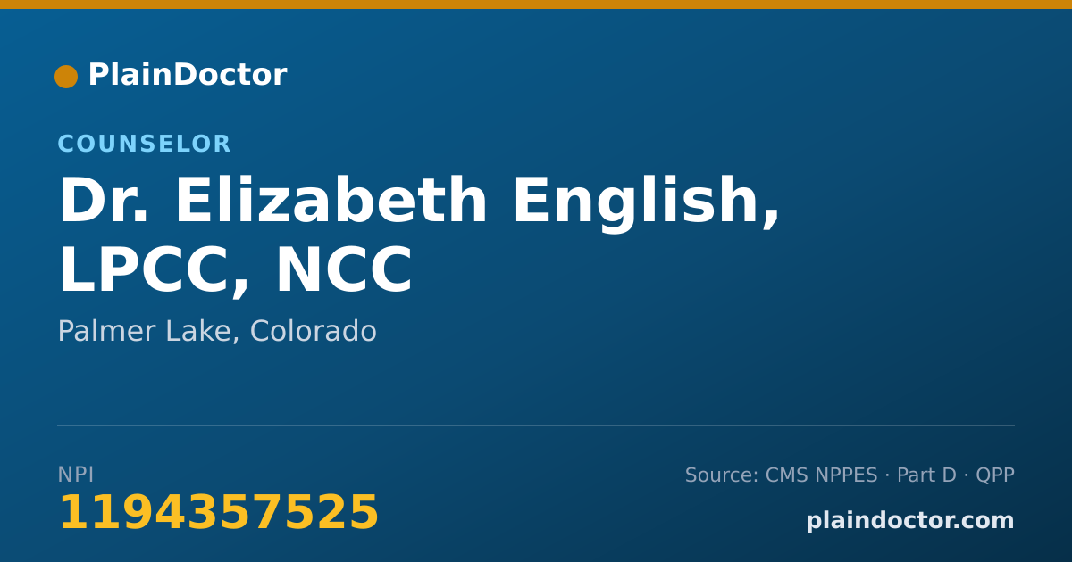Shareable card for Elizabeth English, LPCC, NCC - Counselor, Palmer Lake, CO